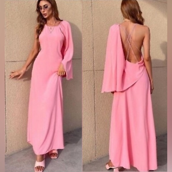 Zara dress cape oversize kimono blogger pink maxi long wedding party summer - Picture 5 of 13